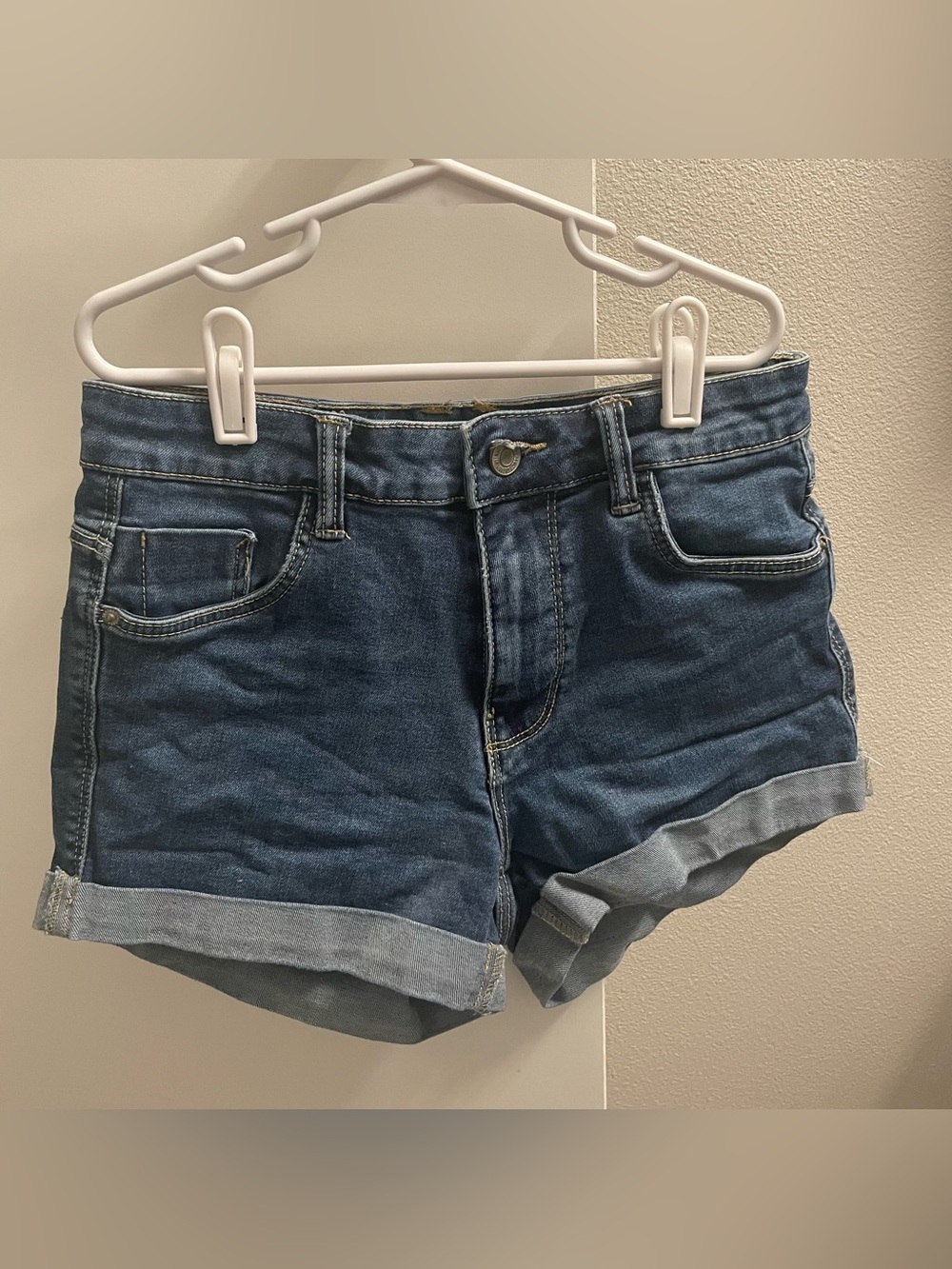Zara Medium Blue Roll-Cuff Denim Shorts